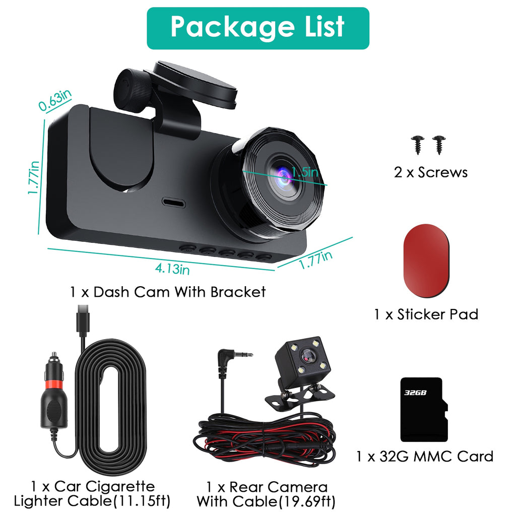 3-Channel Dash Cam – Front, Cabin & Rear with 32GB Card
