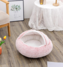 2 In 1 Dog And Cat Bed Pet Winter Round Plush Warm House Soft