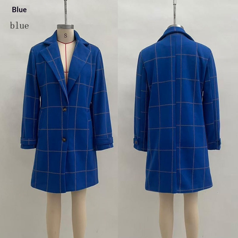 Women's Elegant Midi Plaid Lapel Coat