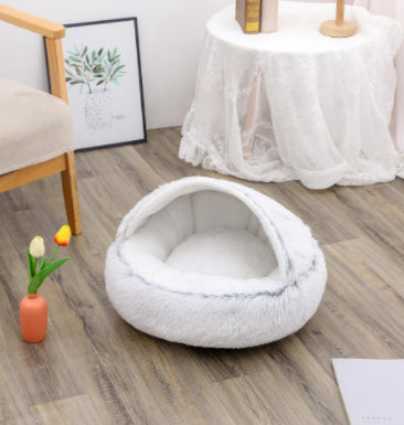 2 In 1 Dog And Cat Bed Pet Winter Round Plush Warm House Soft