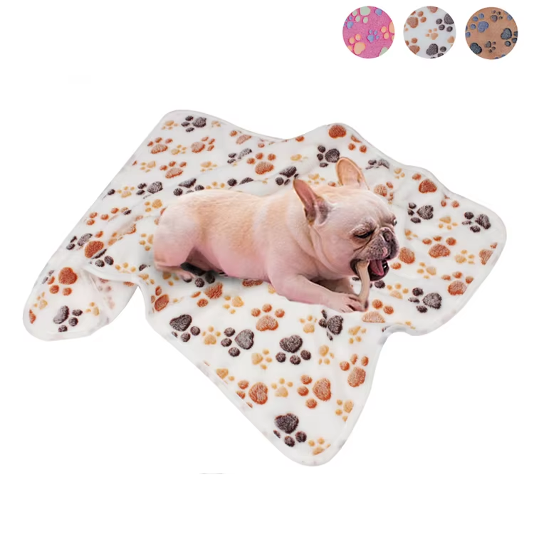 3-Pack Soft Plush Paw Print Pet Blankets — Washable