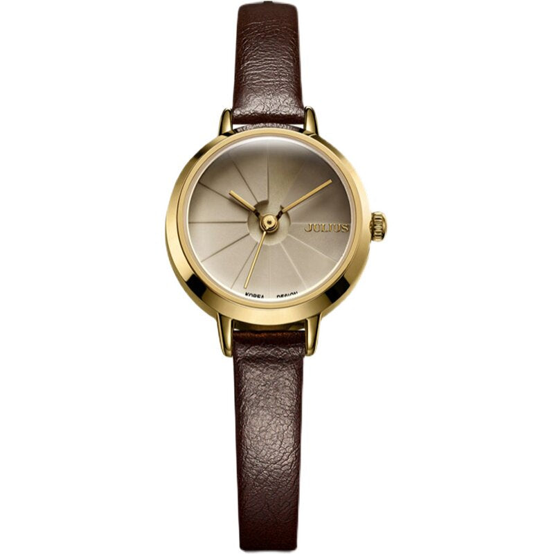 Slim Round Leather Strap Watch for Women