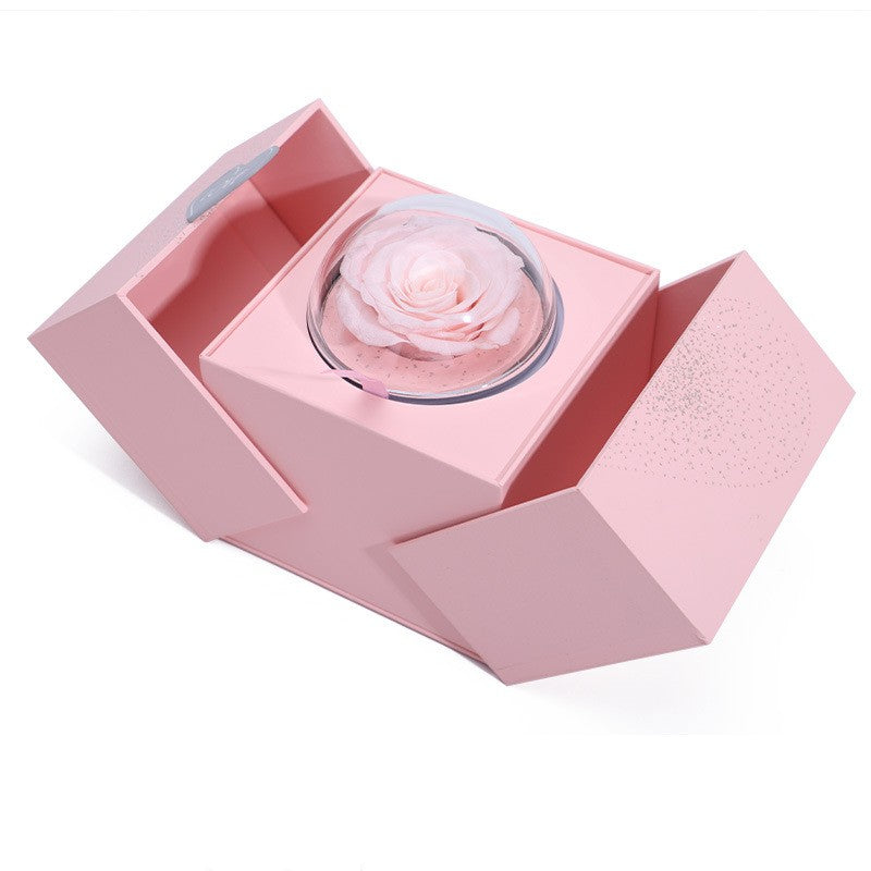 Creative Eternal Rose Box Soap Flower Jewelry Ring Necklace