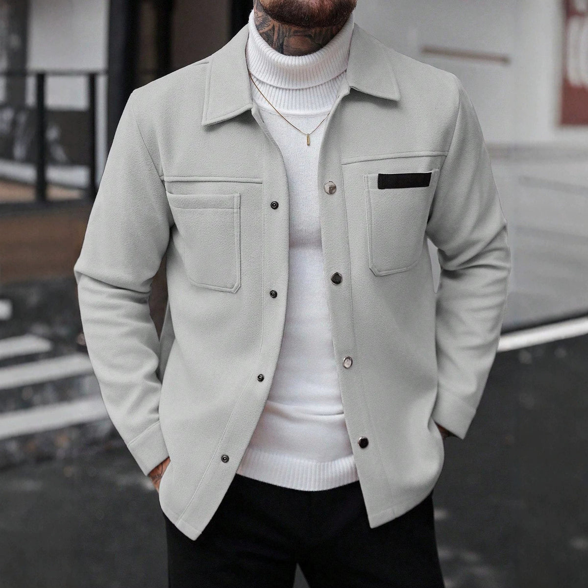 Men's Single-Breasted Wool-Blend Pocket Jacket