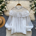 Women's Off-Shoulder Lace Blouse with Lantern Sleeves
