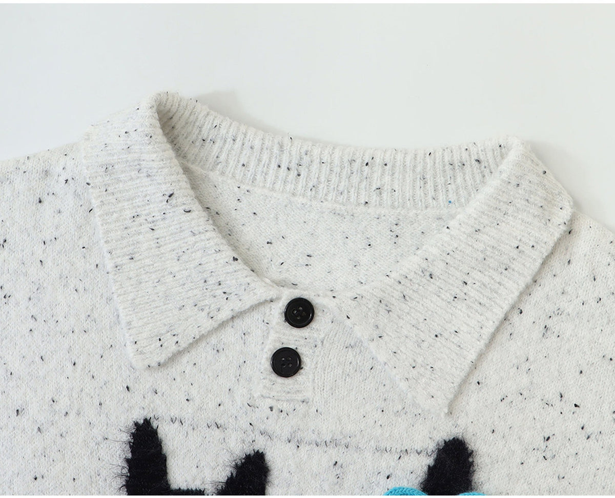 Women's Retro Cat Polo Sweater