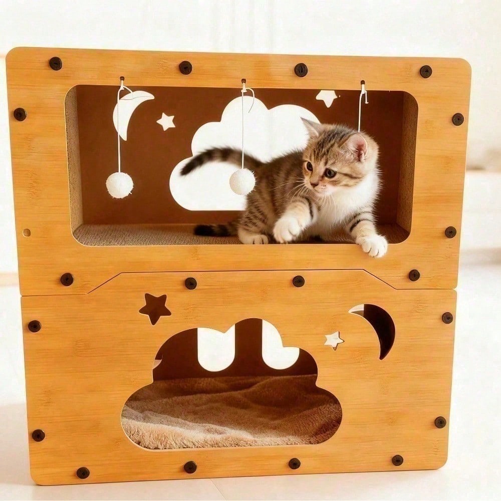 2-in-1 Cat Scratcher House – Double-Layer Cat Bed