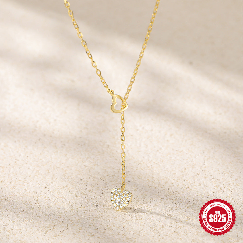 925 Sterling Silver Double Heart Y-Necklace