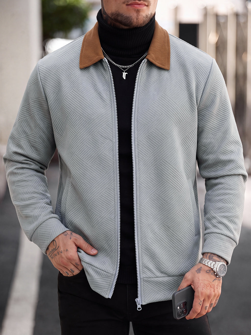 Men's Waffle-Collar Casual Baseball Jacket