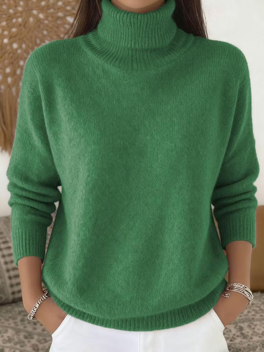Women's Solid Turtleneck Knit Pullover Sweater