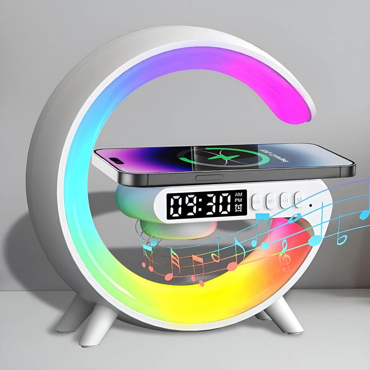 G-Shape LED Lamp with Wireless Charger & Bluetooth Speaker