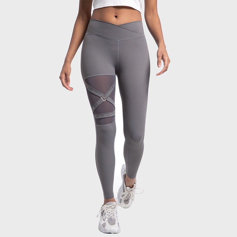 Women's Crisscross Waist Mesh Yoga Leggings