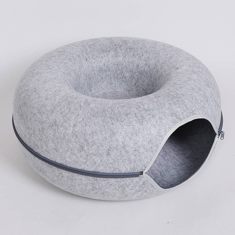 Donut Cat Tunnel Bed Pets House Natural Felt Pet Cave