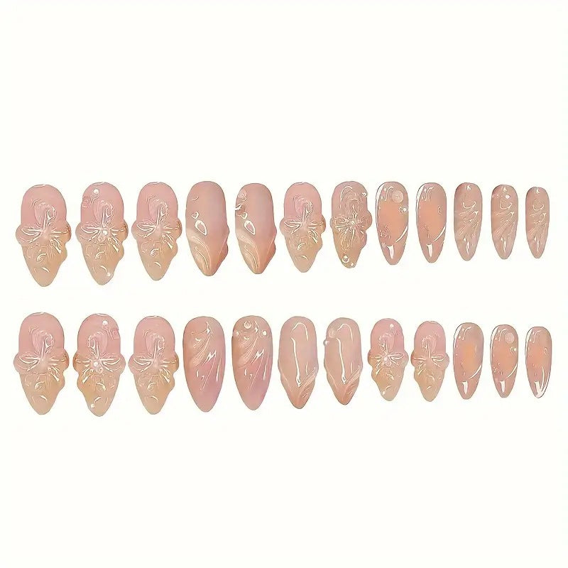 Almond Nail Pure Flower Wear Removable Fake Nails