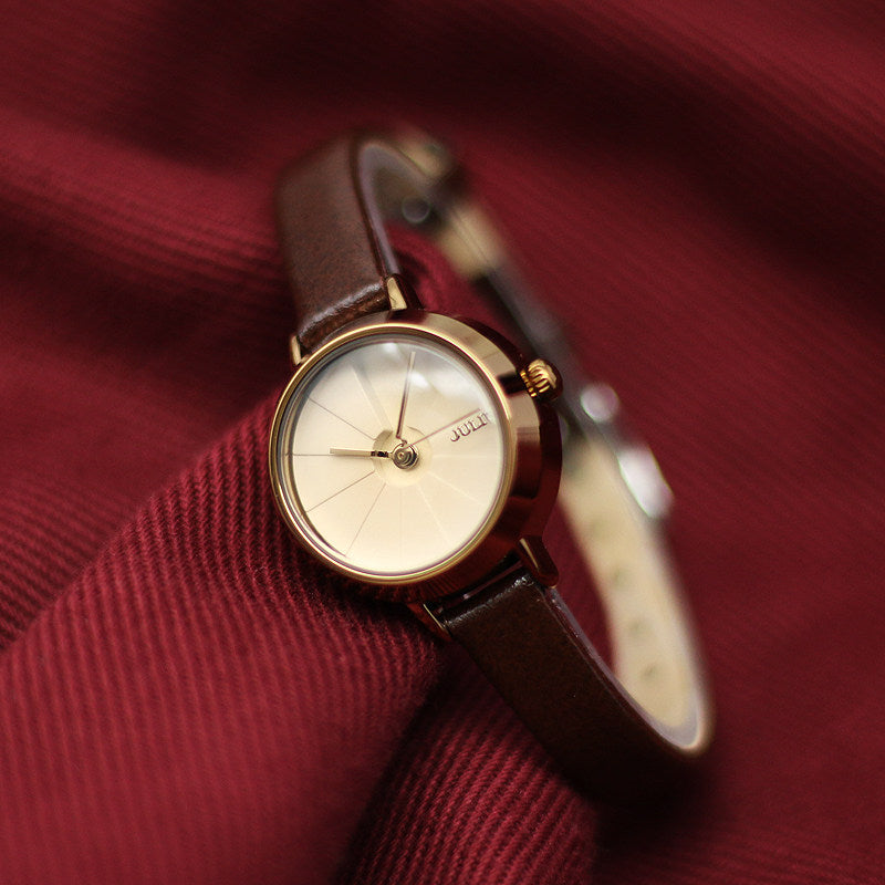 Slim Round Leather Strap Watch for Women