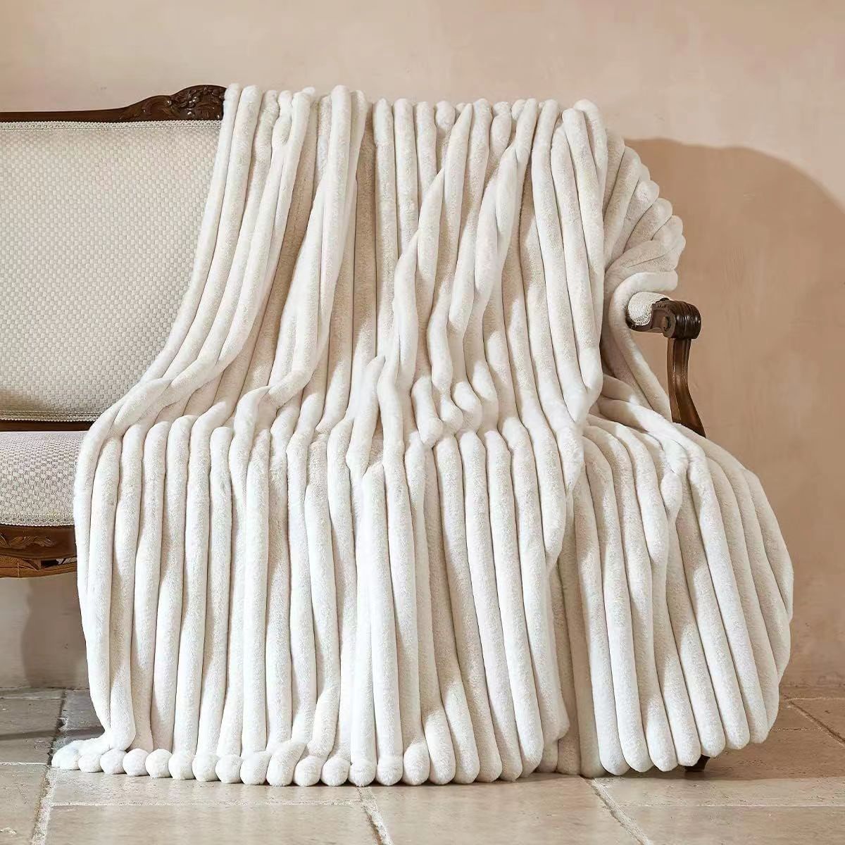 Thick Faux Rabbit Fur Throw Blanket