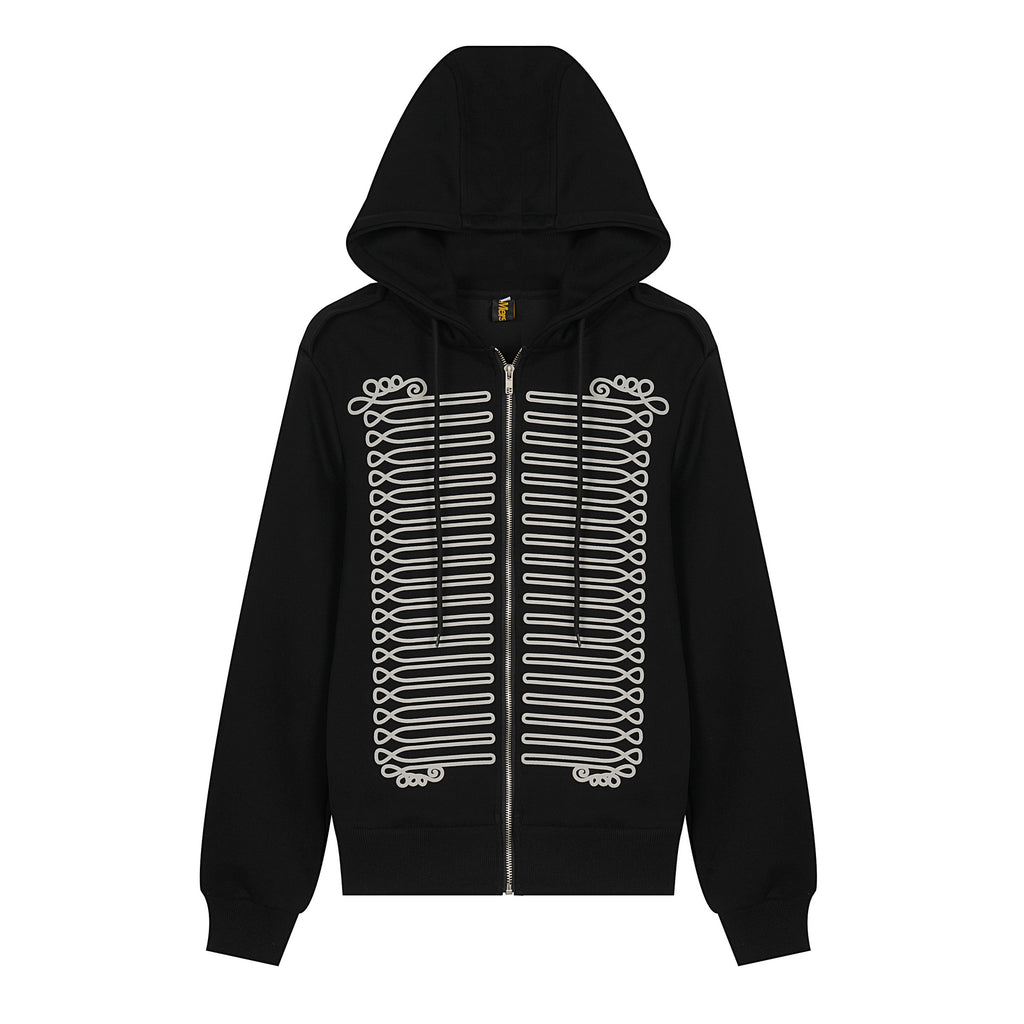 Printed Hooded Cardigan Sweatshirt — Relaxed Fit