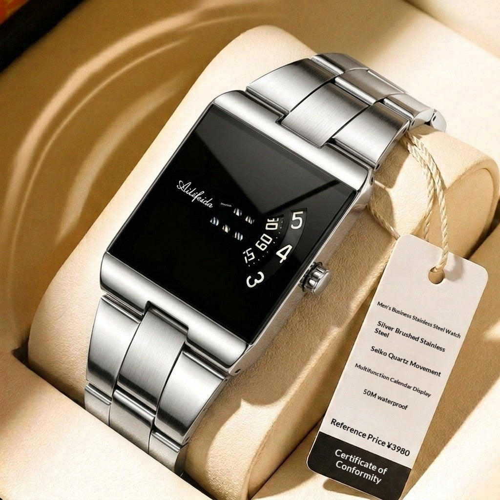 Square Stainless Steel Quartz Watch for Men