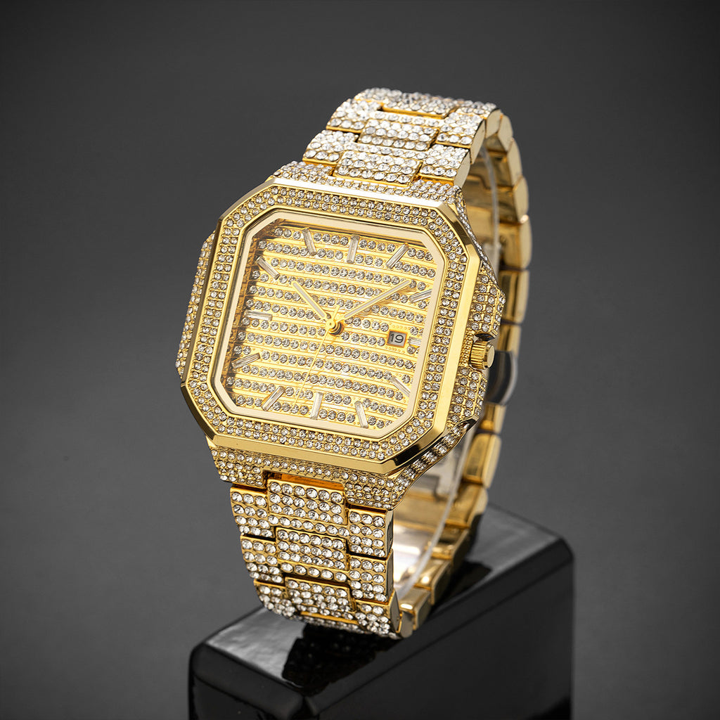 Men's Square Crystal-Accent Quartz Watch