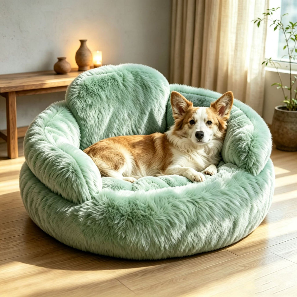 Plush Round Calming Dog Bed with Backrest
